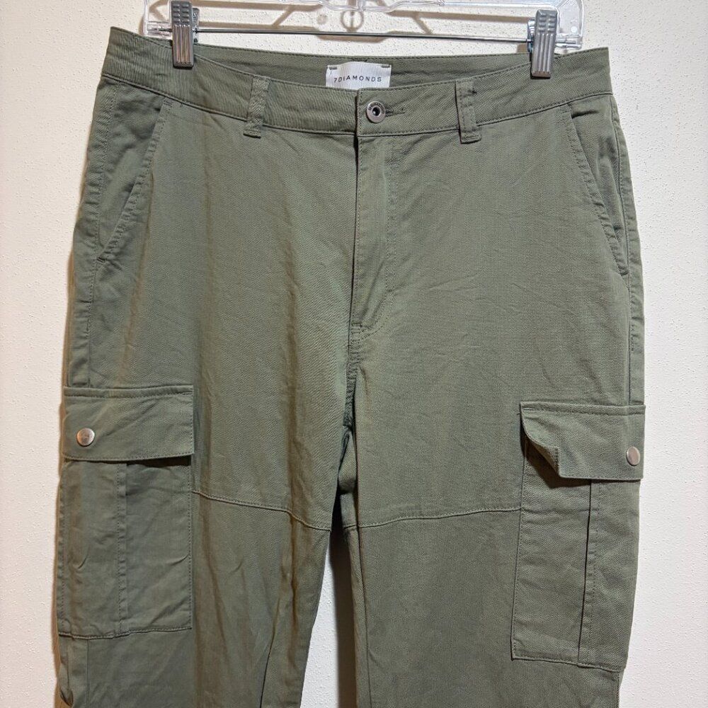 7Diamonds Size 30 10 Nellie Cargo Pants Olive Green Flare Utility - Picture 3 of 16
